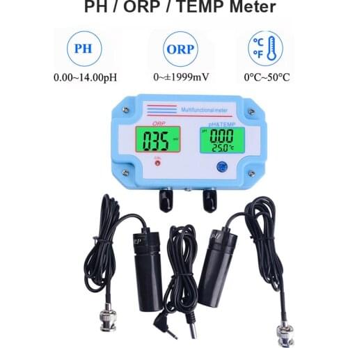 3 in 1 PH ORP Temperature Meter Monitor Replaceable BNC Probe Aquarium Swimming Pool Drink Water Quality Redox Tester Acidimeter