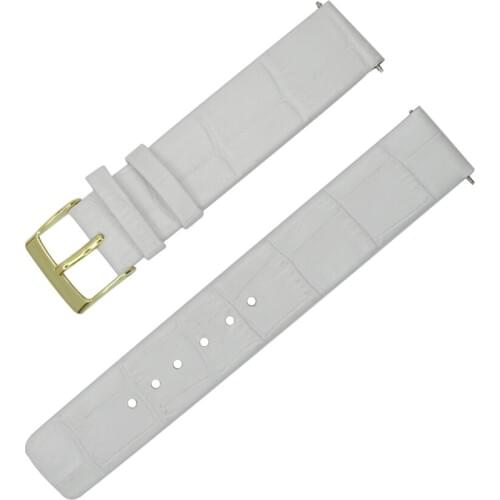 YQI 18mm Watch Strap Band Real Leather Watchband Genuine Calfskin Watch Belt For Hour For Men Women Watch Gold Buckle White