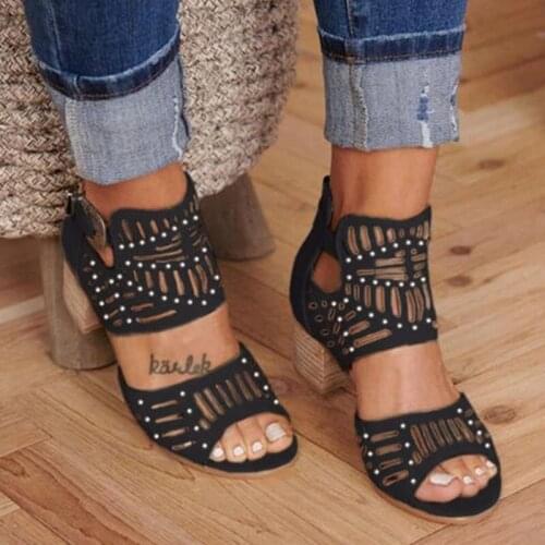 Summer Women Sandals high heel pearl Mid Heel Slip-on Buckle Ladies Shoes Artificial Open Toe Casual Pumps Women Sandalias