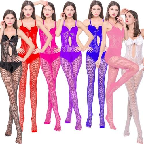 Sexy Fishnet Bodysuit Women Sex Clothes Transparent Open Crotch Bodystocking Erotic Lingerie Teddies One Piece Body Suits Tights