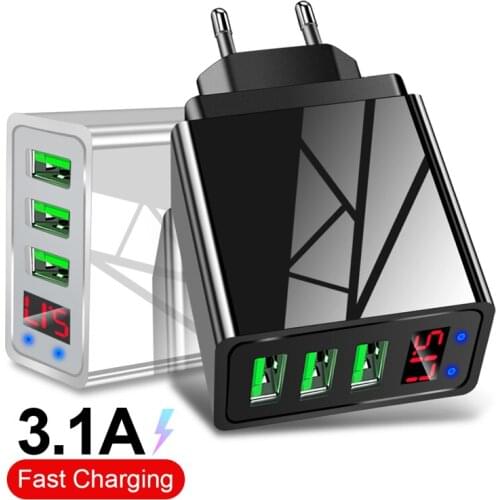 3 Port USB Phone Charger LED Display EU US Plug Smart Fast Charger Mobile Wall Charger For iPhone Samsung Xiaomi Huawei