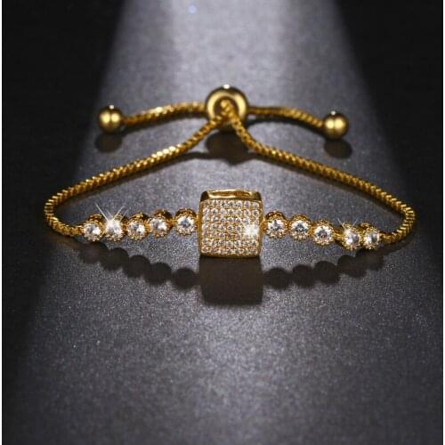 Sparking Hot Sales Rectangle High Qulity Cubic Zirconia Bracelets & Bangles Clear stone CZ Fashion Gold Color Bracelets B-074