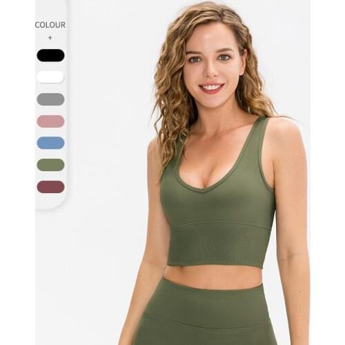 Women Yoga Tank Tops Sexy Solid Seamless Crop Top Gym T-Shirt Workout Fitness Underwear With Padded Push Up Elastic Sports Bra