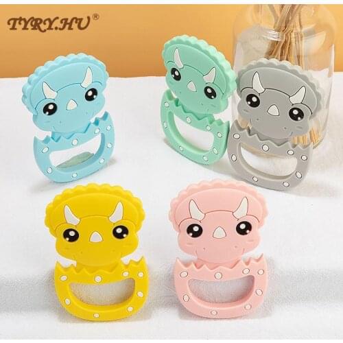 TYRY.HU 3Pc/set Dinosaur Silicone Teethers Necklace Food Grade Silicone Beads Pacifier Clip For Pacifier Chains BPA Free