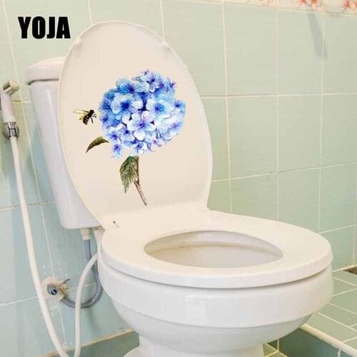 YOJA 19.1X23CM Beatiful Home Decor Wall Sticker Toilet Decal Watercolor Blue Hydrangea Beauty And Bee T5-1009
