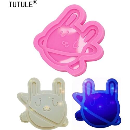 Mirror rabbit silicone moldEpoxy resin Fighting rabbit Keychain earring Polymer Clay hang Pieces Food grade baking candies mould