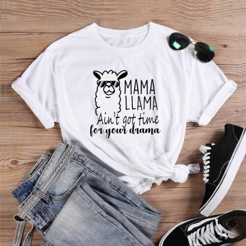 Women Casual Unisex Tshirt Top Tee Mama Llama Drama T-Shirt Funny Tumblr Camisetas Street Style Grunge Quote