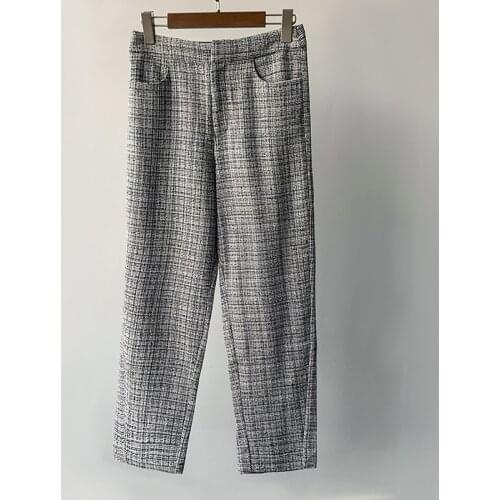 Women Pants 21 Autumn Silhouette Black and White Woven Tweed Straight-leg Casual Pants