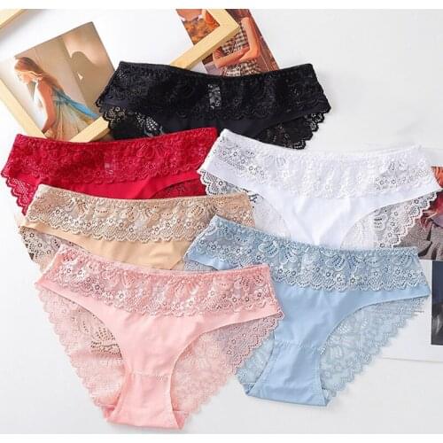 Womens Seamless Underwear Sexy Lace Lingerie Knickers Ice Silk Panties Briefs
