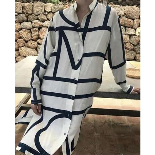 Women Dress Swedish Irregular Striped Geometric Print Dress