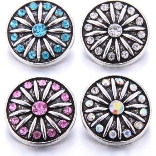 10pcs/lot New Beauty Snap Jewelry Rhinestone Flowers 18mm Snap Buttons Fit DIY Snap Bracelets & Bangles Wholesale