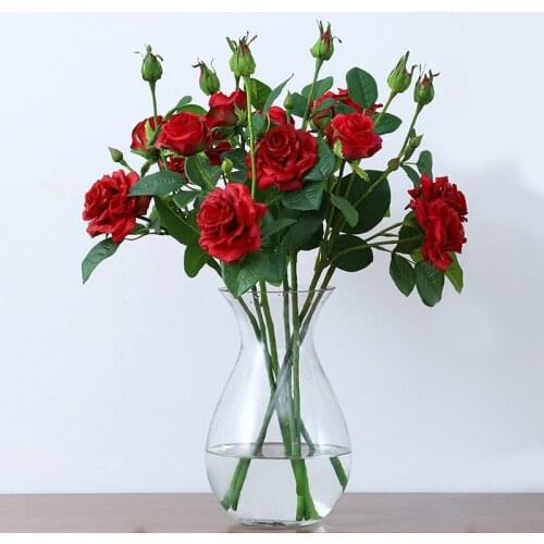 4Pc 3Heads Curled Roses Artificial Flowers Hand-feel Flower Wedding Bouquets Home Living Room Decoration Party Photography Props