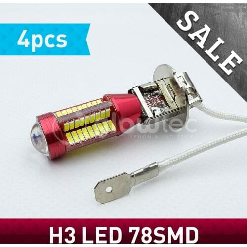 4 pcs LED H3 78 SMD 4014 lens LED Headlight Lamp 78smd Bulb external Fog light lamps White 12V to 18V GLOWTEC