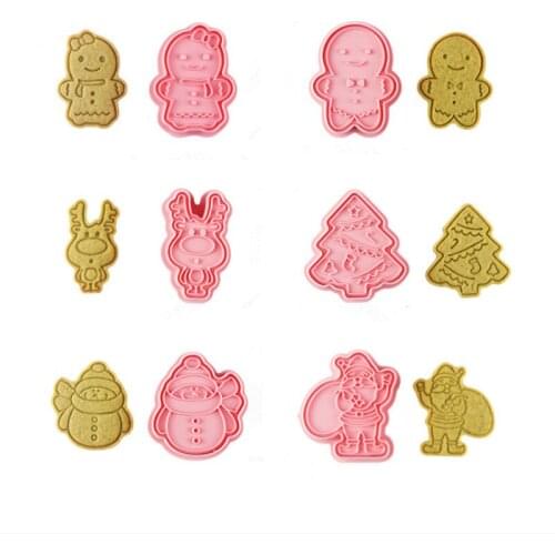 6pcs Christmas Biscuit Mold 3D Cartoon Santa Baking Pressing Fondant Tools Cookie Cutter Navidad Christmas Decorations for Home