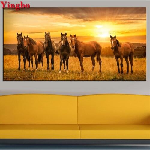 Diamond Painting Sunset landscape DIY Handmade Home Decor Full Round Drill Diamond Embroidery animal horse Picture Rhinestones