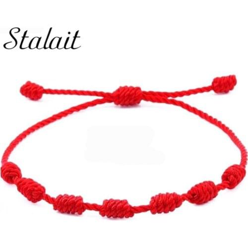Handmade 7 Knots Rope Red String Couple Bracelets Evil Eye Beads Charm Stackable Adjustable Woven Friendship Bracelet