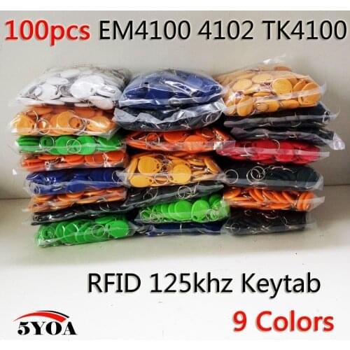 100pcs 5YOA EM4100 125khz ID Keyfob RFID Tag Tags Access Control Card Porta Chave Card Key Fob Token Ring Proximity Chip