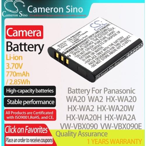 CameronSino Battery for Panasonic WA20 WA2 HX-WA20 HX-WA2 HX-WA20H WA20W fits Panasonic VW-VBX090 Digital camera Batteries 3.70V