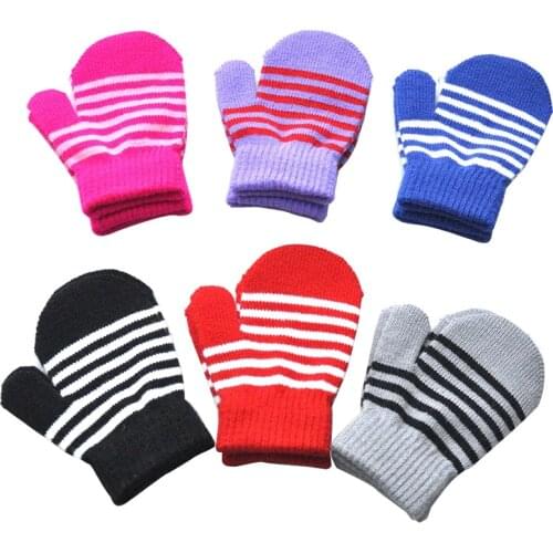 Childrens Winter Warm Mittens For 1-5years Boys Girls Knitted Woolen Soft Gloves Pinstripe Outdoor Play in Winter Windproof