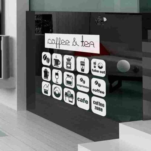 Coffee Sticker Food Decal Cafe Poster Vinyl Art Wall Decals Pegatina Quadro Parede Decor Mural Coffee Sticker
