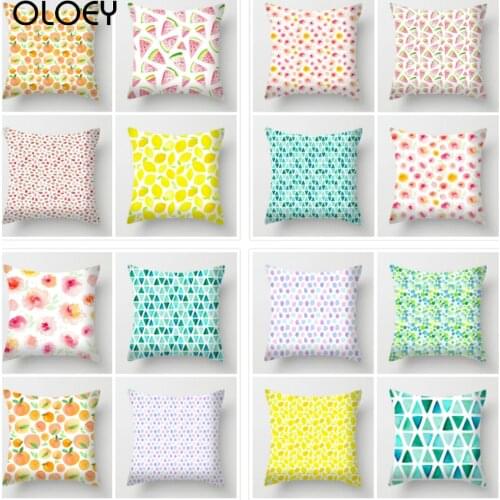 Fruit Polyester Cushion Cover Orange Watermelon Flower Green Geometry Decorative Home Sofa Car Square Pillowcase 45*45cm