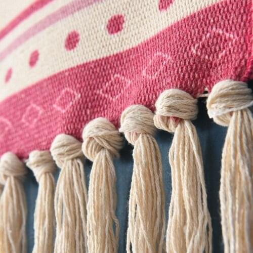 National Style Living Room Porch Cotton Braided Printed Tapestry Cotton and Linen Tassels Decorative Pendant Art Tapestry