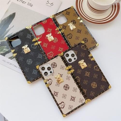 Square Leather Phone Case For Samsung S21Ultra S20 FE S10E S9 S8 Note 20 10 A02S A12 A32 A42 A52 A72 Fashion Vintage Soft Covers