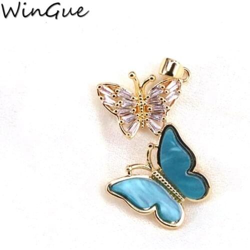 Metal Copper CZ Micro Pave Double Butterflys Charms Pendants DIY Jewelry Accessories Findings Supplies