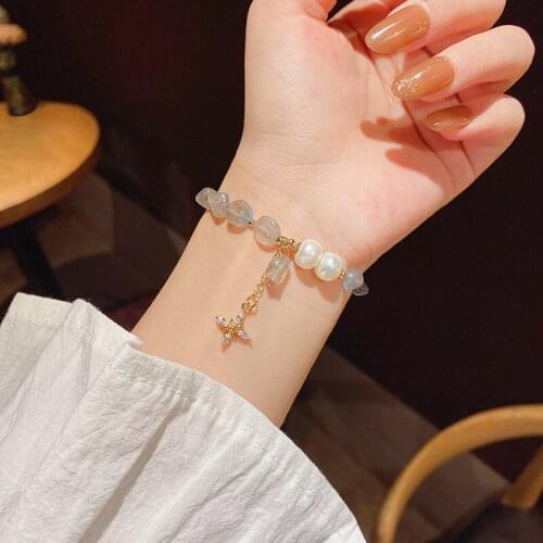 Korean Fashion Trend Personality Natural Pearl Bracelets for Women Simple Versatile Temperament Exquisite Cross Pendant Bracelet
