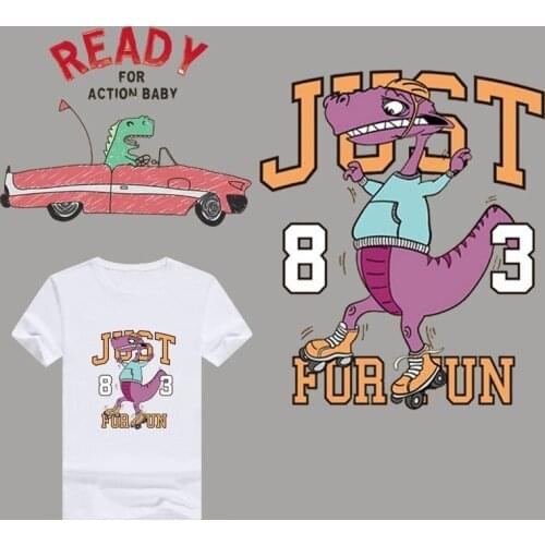 Cartoon Jurassic Dinosaur Iron Patch for Clothing Heat Transfer Cars for Childrens t-shirt Letters Stickers Diy Appliques