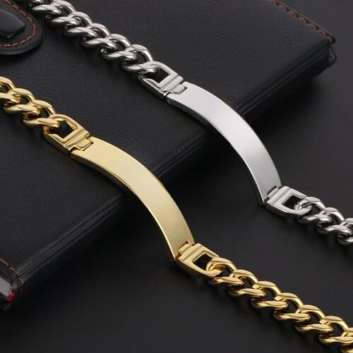 Mens Bracelets Strong Stainless Steel Curb Cuban Link Chain Masculine Gold Silver Color Bracelet Bangles Husband Jewelry Gifts