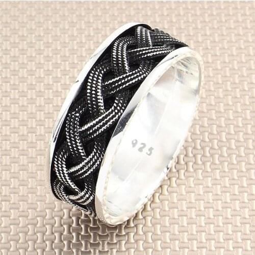 Men Silver Bands Ring With Geometric Motif Wedding Ring Engagement Silver Spinner Ring Made in Turkey Solid 925 Sterling Silver