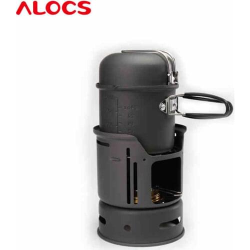 Alocs Folding Cooking Ultralight Outdoor Pot Set 1-2 People Spirit Stove Windproof Alcohol Stove Camping Pan Set CW-C01
