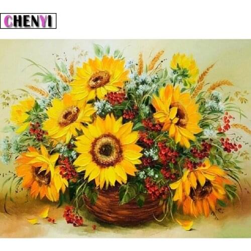 CHENYI DIY 5D Full Diamond Embroidery Cross Stitch Kit Diamond Painting Basket Sunflower Handcraft Mosaic Rhinestones Decor Home