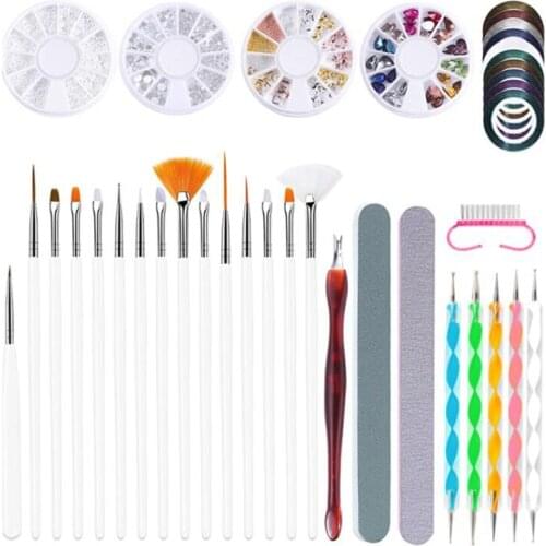 Nail Set Manicure Set Nail Rhinestones Tweezers Nail Buffer Blocks Files Dust Brush Dotting Pen Nail Tools Kit Design