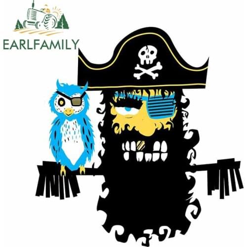 EARLFAMILY 13cm x 12.9cm for Trendy Pirate Car Stickers Waterproof Decoration Surfboard Custom Printing Decal for Vehicle Bumper