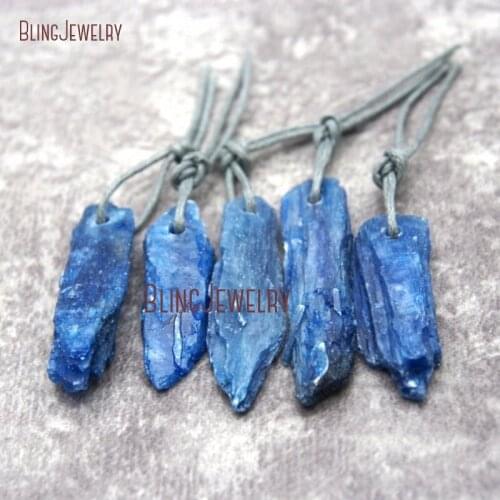 Raw Rough Blue Kyanite Point Bead Pendant Healing Crystal Point Stick Pendant 11mmx38mm PM27147