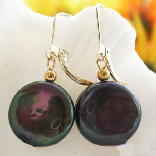 New Classic Favorite Natural Pearl Earring Black Coin Freshwater Pearl 14k Gold Dangle Earrings Fine Jewelry Charming Lady Gift
