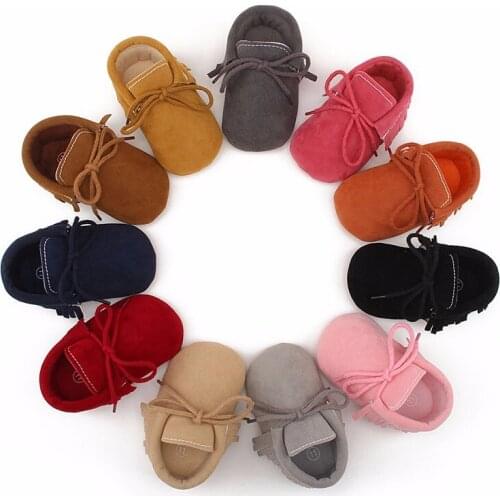 Baby Newborn Shoes Girl Boy First Walkers Soft Soled Non-slip with Tassel Lace Toddler Infant Crib Shoes Suede Leather Shoes