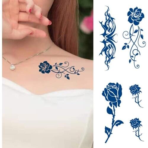 Durable Herbal Gardenia Blue Tattoos Herbal Pattern Blue Flower Juice Tattoo Sticker Semi-permanent Juice Tattoo Stickers