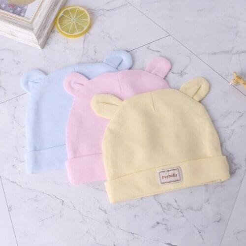 Baby Soft Cotton Tire Hat Newborn Infant Solid Color Warm Cap Cute Cartoon Ears Beanie for Toddler Boys Girls Shower Gifts