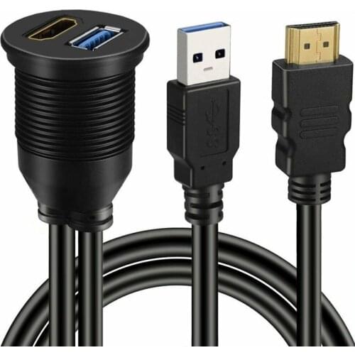 USB 3.0 & HDMI-compatible To HDMI-compatible + USB3.0 AUX Extension Dash Panel Car Flush Mount Cable for Car Boat Motorcycle