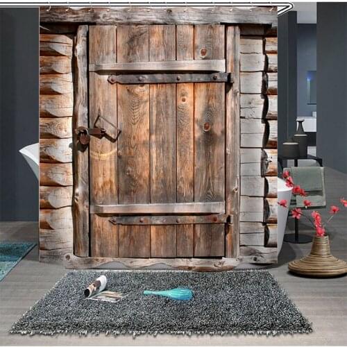 Old Retro Wooden Door Pattern Shower Curtain Digital Printing Polyester Shower Curtain Bathroom Waterproof Shower Curtain