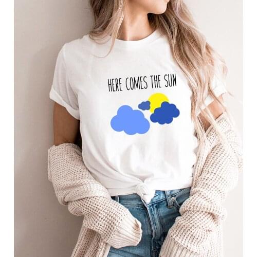 Here Comes The Sun Print 100%Cotton Women Tshirt Unisex Funny Summer Casual Short Sleeve Top Girls Weekend Shirt Vavation Tee