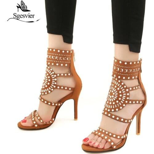 Sgesvier 2019 women sandals flock crystal sexy thin high heels shoes female zipper summer peep toe party prom shoes woman G434