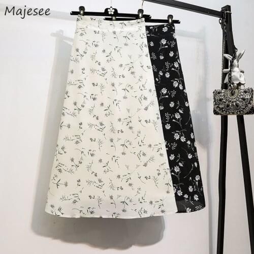 Skirts Women Elegant Lightweight Summer Chic High Waist A-line Sweet Retro Casual All-match Chiffon Students Comfortable Print