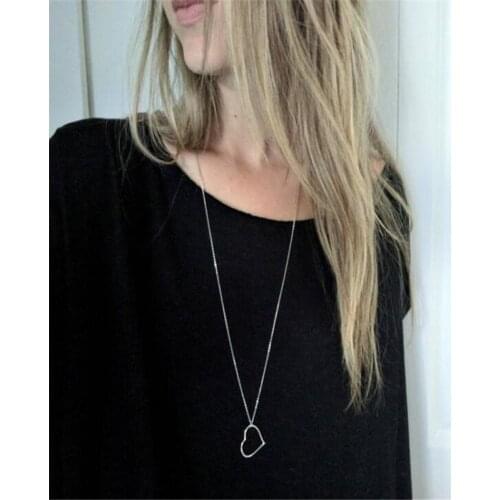 Simple Hollow Out Heart Long Sweater Chain Necklace Charm Womens Gold Silver Colour Party Accessories European Style Jewelry