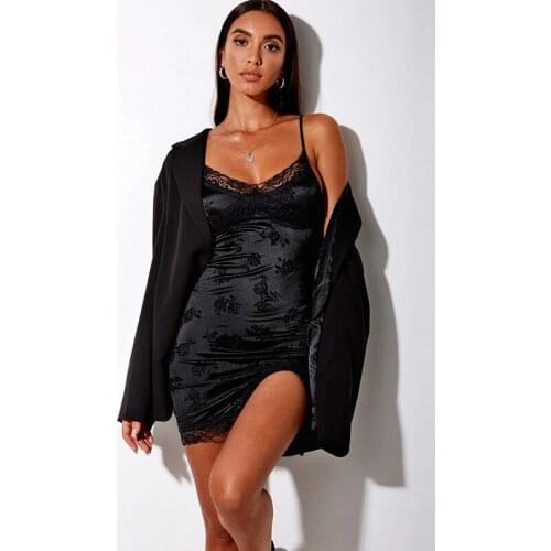 Women Solid Sleeveless Floral Jacquard Spaghetti Strap Lace Dress Mini Dress Bodycon Elegant Party Dress