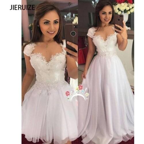 JIERUIZE White Sequin Lace Appliques Removable train Wedding Dresses Detachable Skirt Cap Sleeves Wedding Gowns Vestido De Novia