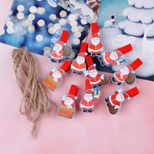 10 Pcs/lot Mini Wooden Paper Clips Photo Pegs Santa Claus Wood Paper Clips